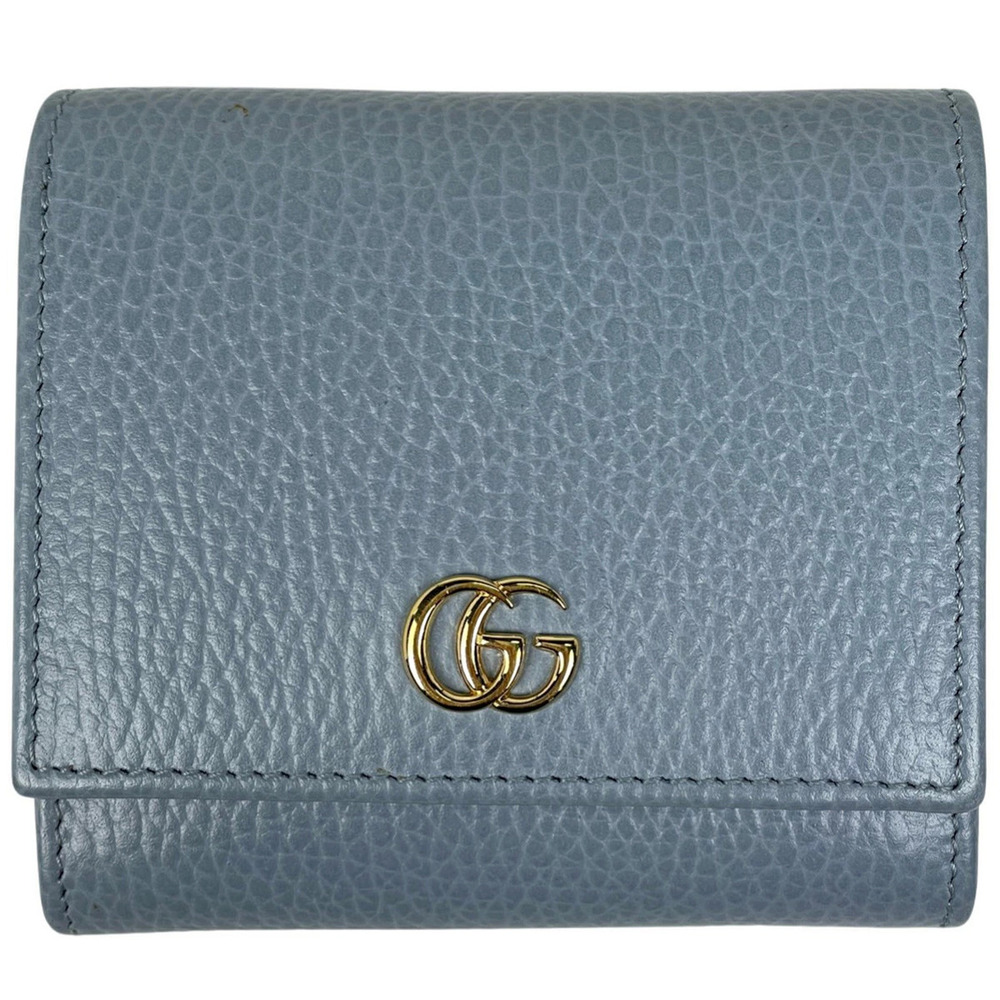 Gucci Double G Wallet GG Marmont Bi fold Leather Blue